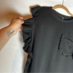 Drew NWT  Black Jersey Knit Crewneck Ruffle Sleeve Blouse Top Shirt Size Medium Photo 3