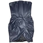 Oh Polly Navy Blue Faux Leather Bandea Strapless Corset Wrap Mini Dress Sz 4 Photo 2