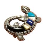 Native American Lizard Pendant Brooch Multi Stone Inlay Sterling Turquoise Photo 1