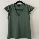 Veronica Beard  Flutter Sleeve V-Neck Tee in Olive Green Size XS Photo 2
