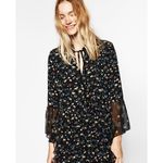 ZARA Floral Printed Lace Mini Long Sleeve Dress with Frills Photo 2