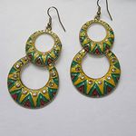Boho Yellow Green Double Hoop Drop Earrings Photo 0