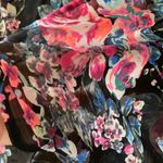 EXPRESS Long Floral Sheer Kimono Duster Cardigan Lace Trim Black Pink Size Small Photo 11