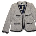 J.Crew NWT Terrazo Tweed Jacket in Navy White V-neck Chain Fringe Trim 6 Photo 1