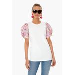 Tuckernuck Pomander Place White Bermuda Pink Striped Puff Sleeve Tee Size Medium Photo 1
