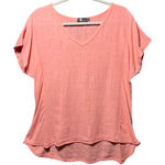 M Made in Italy Coral Linen Blend V Neck Short Sleeve Hi Lo Top Medium Orange Photo 0