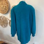 Vintage Teal Angora Blend Oversized Cardigan Open Front Knit Sweater Coat XL Blue Photo 8