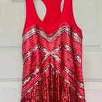 BEBE Women's Sleeveless Glitter Sequin Tank Tops Shimmer Vest Tops Glitter SMALL Red Photo 1