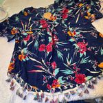 Kori NWT   Navy Floral Blouse with Tassels Photo 0