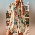 Cupshe Floral & Striped Tropical Oversized Swim Beach Button Front Cover-Up Top Photo 4