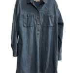 Loft Ann Taylor  Women's M Blue Denim Long Sleeve Tunic Dress Short Side Pockets Photo 9