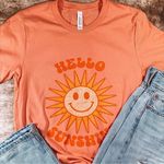 Hello Sunshine Smiling Sun Graphic Tee Orange Photo 0