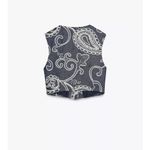 ZARA  Navy and White Paisley Crop Top Photo 2