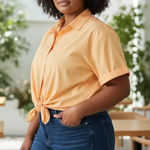 Forever 21 Plus Size Peach Orange Short Sleeve Button Up Tie Front Shirt Top 3X Photo 0