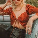 Alamour  The Label Rafael Lace Up Sleeve Crop Top in Rust Size XS Photo 7