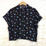 Hot Topic  Shirt Womens M Black Pastel Crystals Celestial Crop Button Up Goth Photo 3