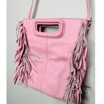 Maje Light Pink Smooth Leather Tassel Trimmed Magnetic Closure Clutch Bag Purse Photo 6