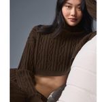 Alo Yoga  Cable Knit Cropped Winter Bliss Turtleneck Long Sleeve Expresso XS Photo 2