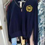Anthropologie Navy Half-Zip Sweatshirt with Yellow Patch Photo 2
