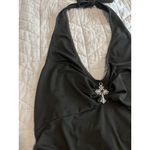 Beaudrm Tiered Mini Dress Size XL Black Sleeveless Halter Cross Pendan Tie Neck Photo 2