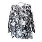 C&C California  Women's 1X Linen Black & White Floral Print Button Down Tunic Photo 0