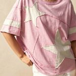 Oversized Pink Star Star Patch Pattern Women's Varsity Boho Top Photo 0