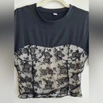Black Lace Sweetheart Ruched Top, Women’s Floral Lace Overlay Blouse, Size Small Photo 3