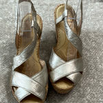 BORN Venetia Panna Cotta Metallic‎ Leather Cork Wedge Platform Sandals Size 6 Photo 0