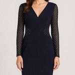 Cachet Navy Blue Sheath Dress Sz 12 Rhinestone Mesh Long Sleeve Cocktail Party Photo 0