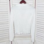 ZARA Textured Scrunch Satin Split Bottom Button Up Shirt White Medium Crop Open Photo 8