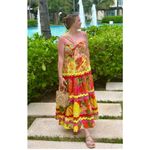 Farm Rio  One Shoulder Yellow Multi Tiered Maxi Dress Size Large Photo 1