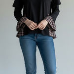 Loft  Navy Blue Plaid Trim Long Sleeve Tunic Dress Size M Photo 0