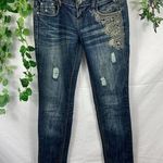 Almost Famous  distressed embroidered skinny jeans 3 Photo 0