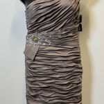 Cache NWT  One-Shoulder Ruched Dress with beaded details Size 12 in Mink Photo 0