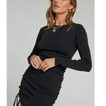 LIONESS  Black Ruched Drawstring Bodycon Stretch Knit Long Sleeve Mini Dress Sz S Photo 1