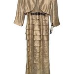 Adrianna Papell New Evening Dress Womens 2 Tiered Maxi Bolero Beaded Jacket Gold Photo 6