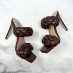 Steve Madden Kenley Braided Square Toe Slide Mule Stiletto Sandal Heel Brown 6.5 Photo 3