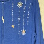CB Career Blue Santa Snowflake Beaded Christmas Cardigan Sweater Holiday Women L Size L Photo 2