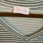 Pink Lily  Gray and White Striped Soft V Neck Dress Photo 1