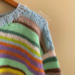 hand knit striped funky fun multi colored oversized sweater Blue Size M Photo 5