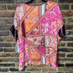 Natori NWT  Orange Pink Floral Paisley Patchwork Satin Kimono Pajama Top Medium Photo 5