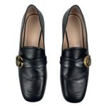 Gucci  Double GG Logo Square Toe Slip On Leather Loafer Black Size 38 Photo 3