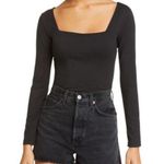 RE/DONE Womens Cropped Top Square Neck Long Sleeve Knit Pullover Black M Photo 0