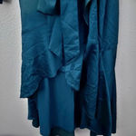 EXPRESS  | Satin Ruffle Hi-Lo Maxi Dress Sleeve Faux Wrap Jewel Dark Teal | XL Photo 3