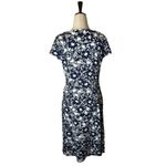Talbots  Navy Blue And White Woodland Floral Jersey Tie Front Sheath Dress Size M Photo 2