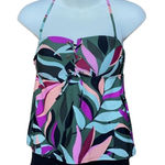 Hula Honey  Size M Olive‎ Multi Hyper Tropics Printed Tankini Swim Top Photo 0