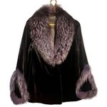 Sheared Mink and Farmed Fox Real Fur Coat Jacket Lush Luxury Purple Black Size 8 Photo 0