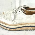 Prada  Leather Espadrilles Cork Lace-Up Platform Brogues Cream Womens Size 38/7.5 Photo 4