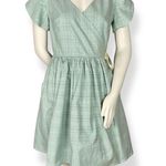 Handmade Wrap Dress Green Metallic Tulip Sleeves Twee Pockets Gathered Skirt Photo 0