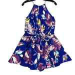 She & Sky NEW-  Royal Blue Tropical Floral Halter Romper - Size Small Photo 1